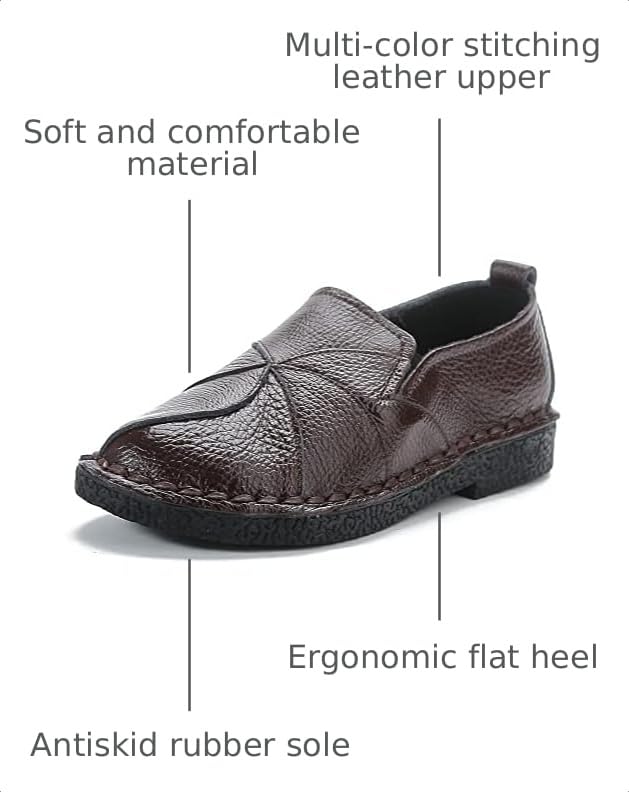 Image of Trsorini Women Leather Loafers Slip-on Casual Flat Shoes