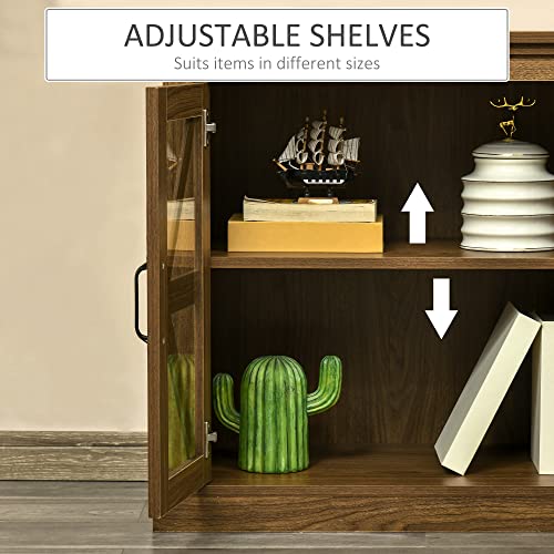 Homcom Sideboard Buffet Cabinet, Glass Door Credenza, Coffee Bar Cabinet With Adjustable Shelf, Natural #TOP5