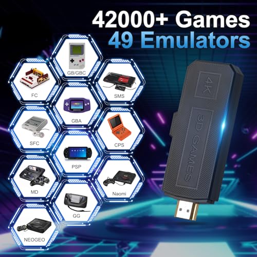 HHU Wireless Retro Game Console Stick, Plug and Play Video Controller, Pre-installed with Over 42,00