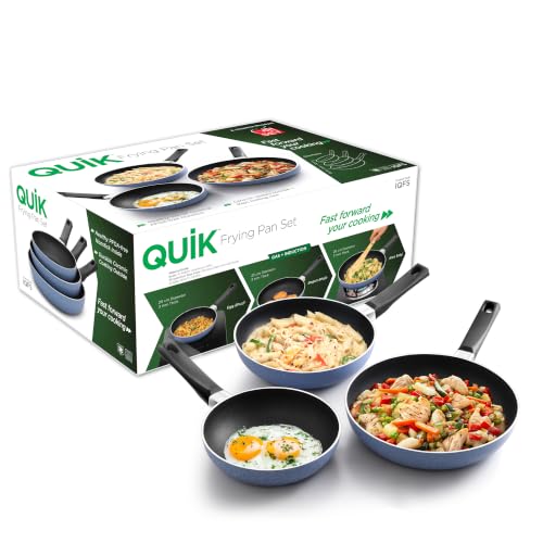 Image of Hawkins Quik Gift Set of 3 Nonstick Frying Pans | Induction & Gas Compatible | Rivet-Less Design for Easy Cooking & Cleaning | Grey (IQFS)