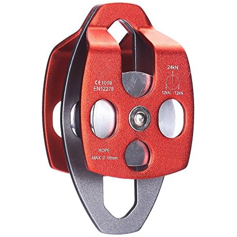 wellsem Aluminum 24KN Large Twin Sheave Double Pulley/MAX Rope 5/8 or 16mm for Rescue/Lifting/Climbing Cover