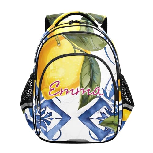 Sac à dos d'école primaire style sicilien citrons bleus personnalisé pour enfant 17 pouces