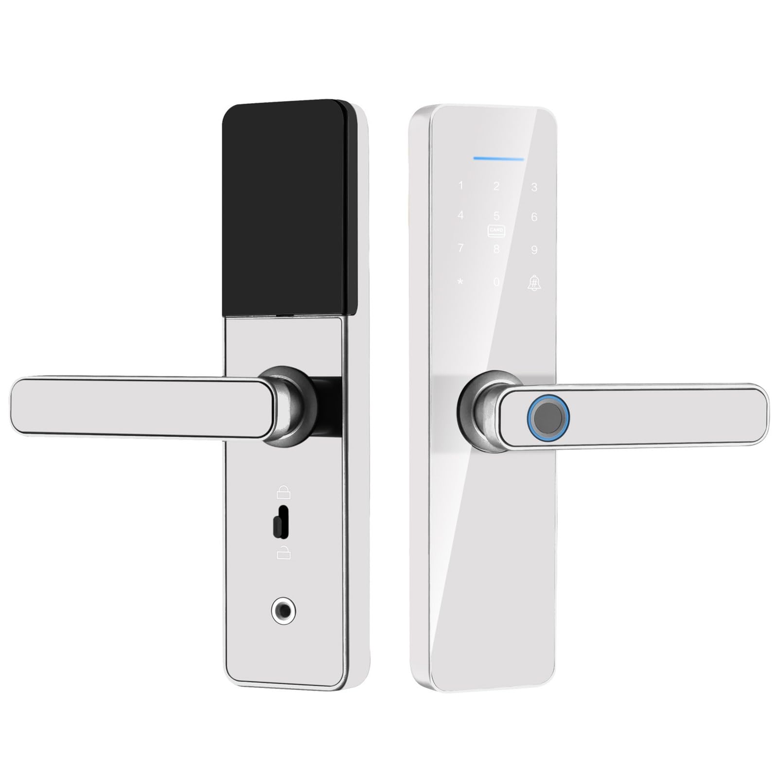 Inteligentny zamek do drzwi, inteligentny zamek do drzwi z odciskiem palca i uchwytem, elektroniczny zamek do drzwi z akumulatorem do ładowania, Bluetooth, funkcja Smart – zamek z czytnikiem linii