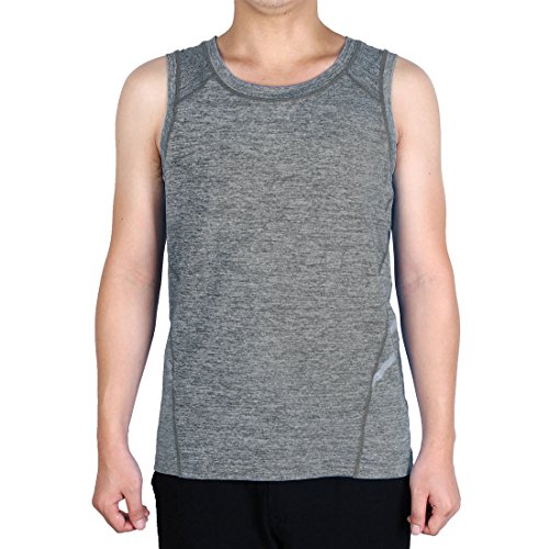 uxcell Adult Men Quick Dry Sleeveless T-Shirt, Activewear Vest, Training Exercise Sports Tank Top L Gray