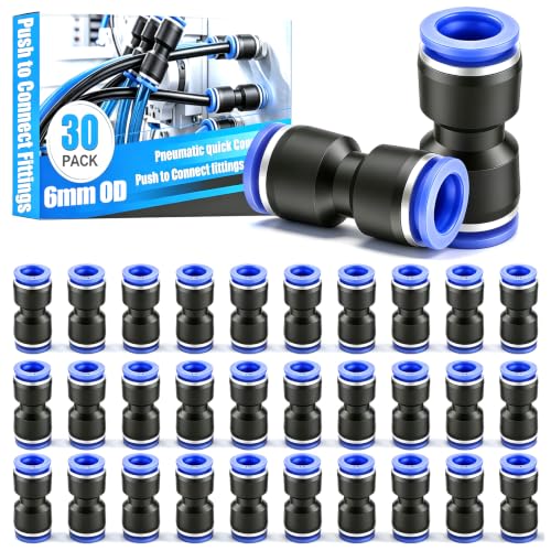 Image of mxuteuk 30PCS 6mmOD Push to Connect Fittings,6mm OD Air Line Fittings,Quick Connect Air Hose Fittings for 6mm Tube
