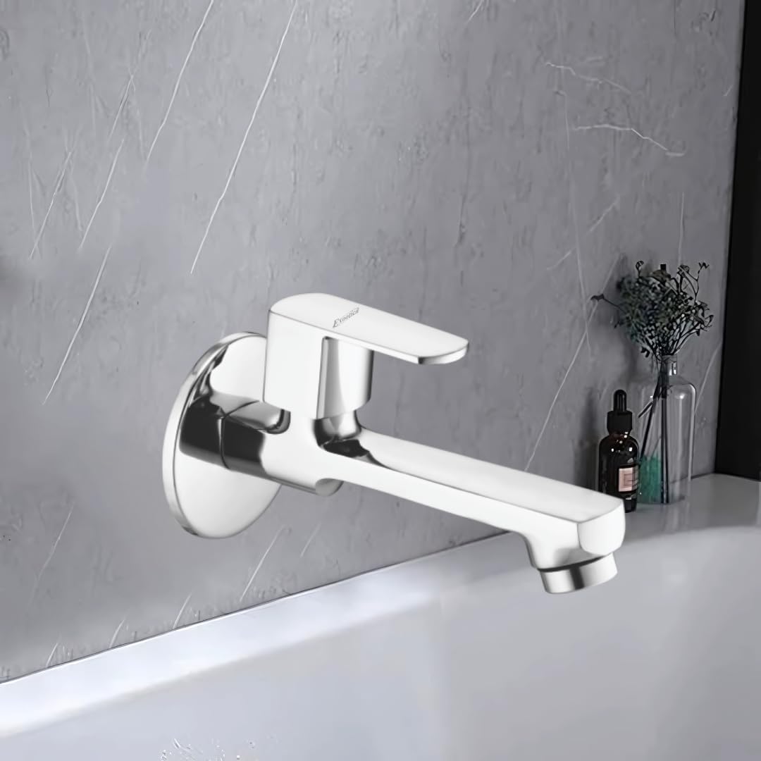 Silver Brass Long Body Bib Cock Tap with Wall Flange | Premium Wall-Mounted Chrome Finish Faucet for Bathroom, Kitchen & Outdoor Use-picture-13