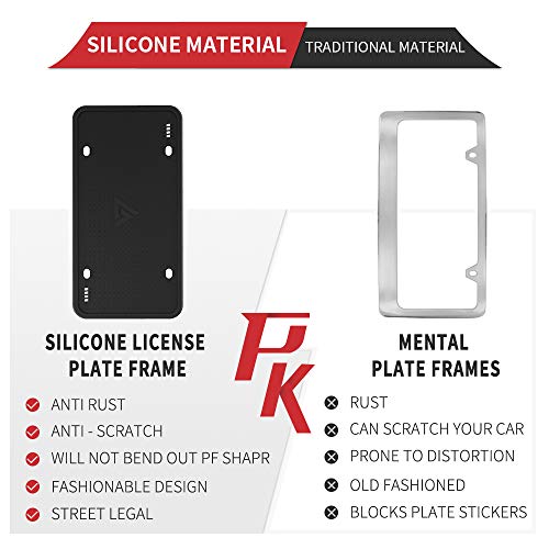 Aujen Silicone License Plate Frames, 2 PCS License Plate Holder, Universal American Auto Black License Plate Frame Rust-Proof, Rattle-Proof, Weather-Proof