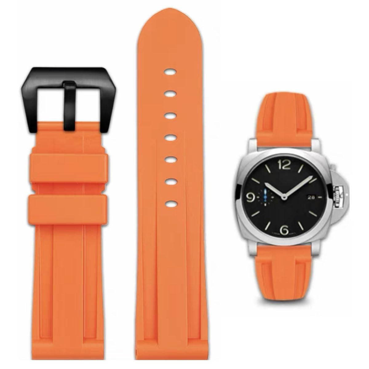 Gummi Uhrenarmband Panerai Armband 22mm 24mm 26mm Uhrenarmband Wasserfest Gummi Silikon Gebürstete Edelstahl Silber Schnalle kompatibel mit Panerai Armband Unisex