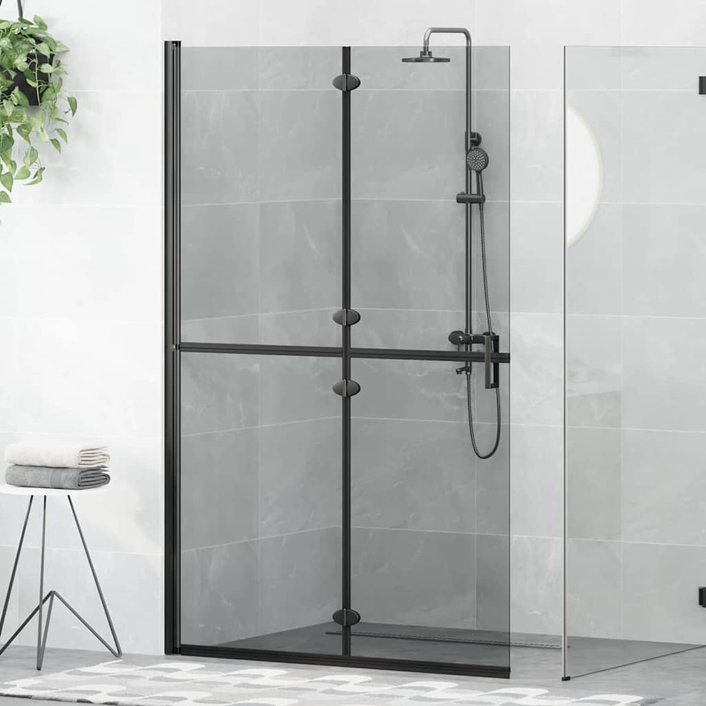Ścianka prysznicowa Walk-In czarna z aluminium i szkła hartowanego, 120 x 6,5 x 190 cm, składana, z ochroną przed pryskaniem i ścianką działową, do łazienki, na mokro