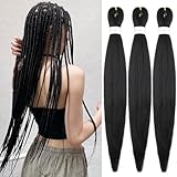 XGY 3 packs #1B Braiding Hair Pre Stretched 24 inch Prestretched Knotless Kanekalon Hair Long Straight Synthetic Box Braids Yaki Texture Hot Water Setting Hair Extensions