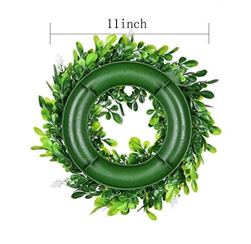 4 Packs Artificial Green Leaves Wreath - 11 Inch Artificial Boxwood Wreaths With White Flower For Window Wall Wedding Decor #TOP3