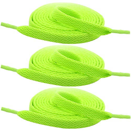 SENDILI Cordones de Zapatos - 3 Pares Cordones Planos Zapatos de Trabajo Zapatillas de Deporte Cordones Hombres Mujeres Adultos Niños, Vert fluorescent / 3 paires, 120 cm Cover