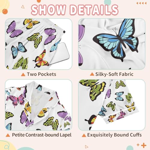 senya Floral Butterflies and Flowers Satin Summer Pajama Sets Silk Short Sleeve Button Down Sleepwear3