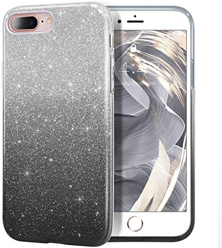 MILPROXGlitter Case Compatible for iPhone 8 Plus/7 Plus, Shiny Sparkle Bling, 3 Layer Hybrid Protective Soft Phone Case, Wireless Charging & Car Mount Compatible, Black Gradient Glitter