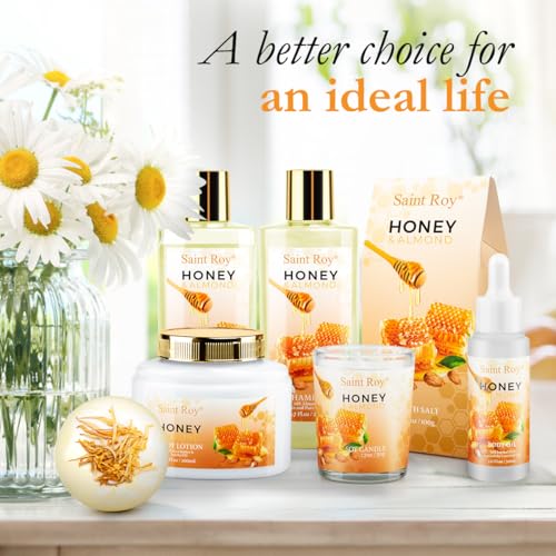 Image of Mothers Day Birthday Spa Gifts for Women, 8pcs Honey Almond Bath Gift Set for Women, Spa Gift Basket for Women & Men, Home Spa Gift Set, Self-Care Spa, Birthday, Christmas, Mother Day, Anniversary