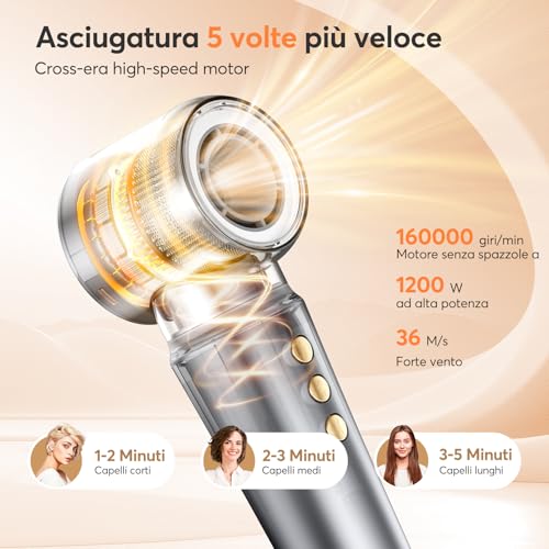 Bopcal Phon Capelli Professionale 5 in 1 - Hair Styler 160000RPM Spazzola Asciugacapelli, Arricciacapelli Automatico, Spazzola Aria Calda con 500 Milioni Ionico per Crespo, Volumizzant, Liscio, Regali - immagine 6