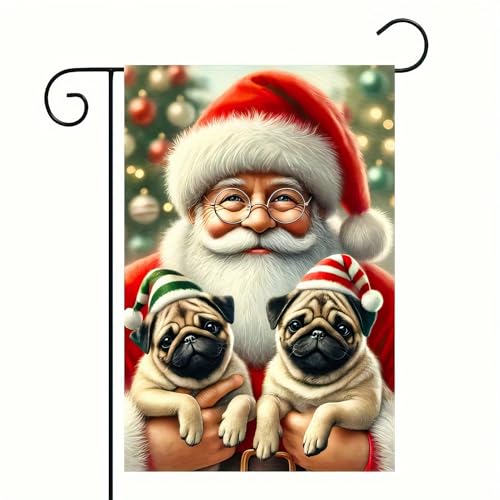 Image of BlissYard Christmas Pug Dogs Garden Flag 12x18 Inch Polyester