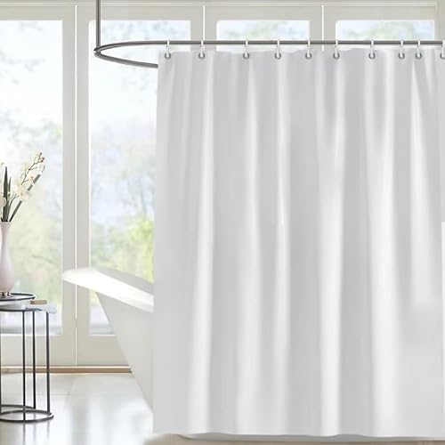 Cortina de ducha blanca de poliéster impermeable con ganchos, 180 x 213 cm, color sólido, lavable a máquina, divisor para bañera y ducha y elegante