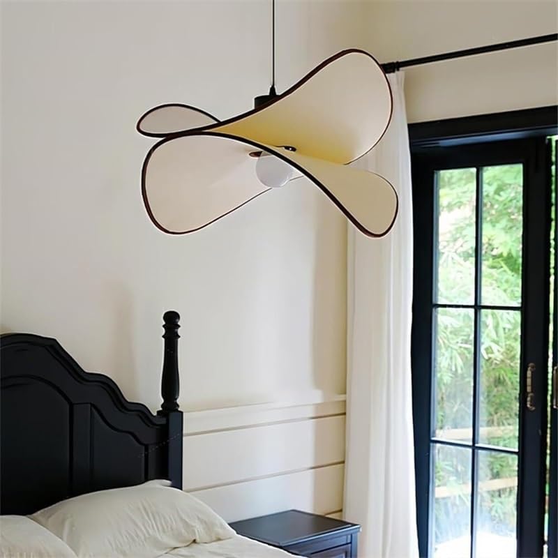 Lampe suspendue E27 abat-jour tissu fer noir lustre design moderne