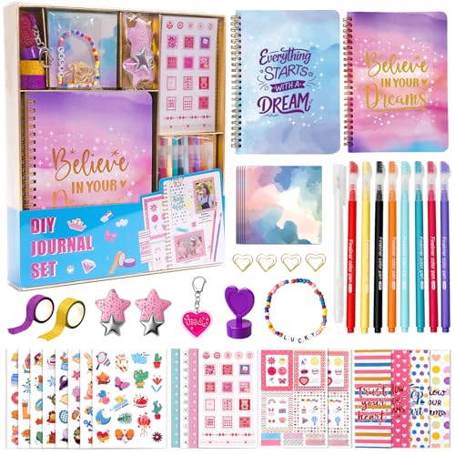 Kit Journal Intime Fille, Carnet Secret avec Kit Scrapbooking Enfant DIY, Cadeau Anniversaire Noël pour 8, 9, 10, 11, 12 Ans, Loisirs Créatifs, Papeterie...