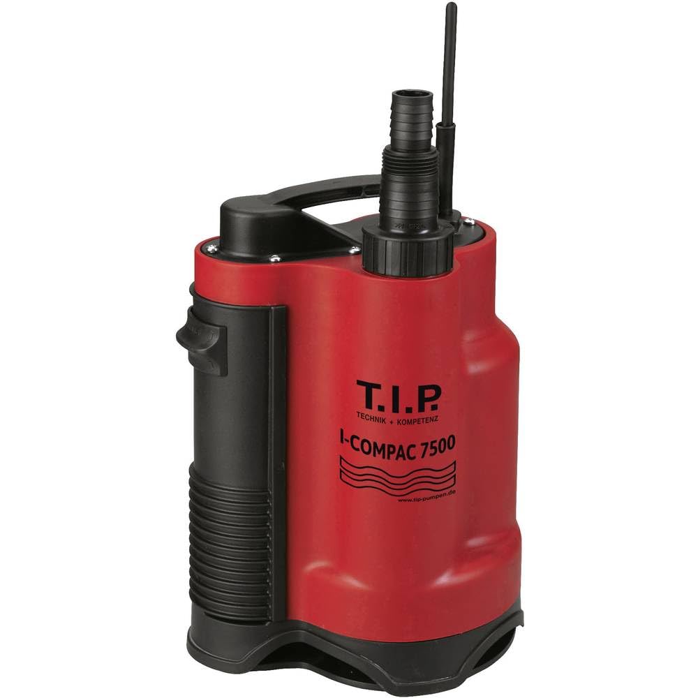 T.I.P. I-Compac 7500 Schmutzwasser Drainage-Tauchpumpe (bis 7.500 l/h Fördermenge, Förderhöhe max. / Druck max. 5 m / 0,5 bar, 400 Watt, für enge Schächte ab 22x22 cm, vertikaler Pumpenausgang) 30190