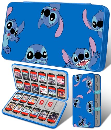 for Nintendo Switch Game Case with 24 Game Holder Slots and 24 SD Micro Card Slots for Nintendo Switch/Lite/OLED,Cute Cartoon Games Cartridge Cases for Boys Kids Girls Kawaii Storage Box, BlSti