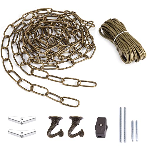 Image of Canomo Swag Light Kit with 12 Feet Chandelier Chain and 15 Feet Light Cord, Instructions Included for Chandelier, Pendant Light and Ceiling Fan Light, Antique Brass