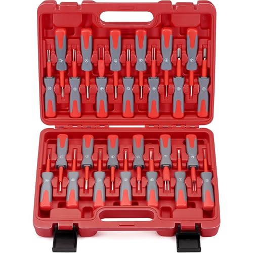 DAYDOOR Terminal Removal Tool Kit, 26 Pcs Depinning Tool Pin Removal Tool Kit, Connector Pin Removal Tool, Pin Extractor Tool Kit for Automotive Car Universal Vehicle Wire Harness?Red?