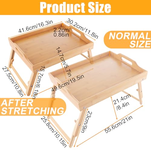 WOPPLXY 2 Pack Bed Tray Table with Handles Folding Legs, 16.3 x 11.8 Inch Bamboo Breakfast Food Tray, Bamboo Breakfast in Bed Tray, Bamboo Food Lap Trays for Platter, Laptop Desk, Snack, TV Tray - Image 3