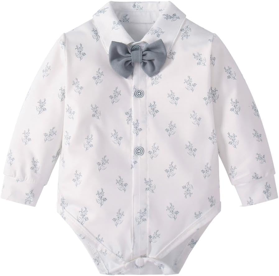 Dressy Daisy Baby Boy 5 Piece Suit Set with Vest Shirt Pants Bow Tie and Boutonniere for Wedding Birthday Formal Outfit Grey