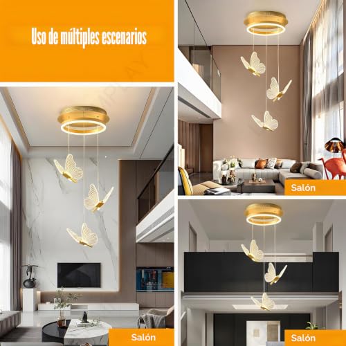 Lámpara de araña LED con mariposas de diseño sofisticado y oro 4
