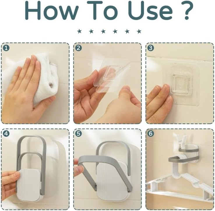 Miniatura 9 de Organizador de perchas, plegable de doble capa sin perforaciones, ganchos de pared, estante de almacenamiento, soporte multiusos en forma de U,