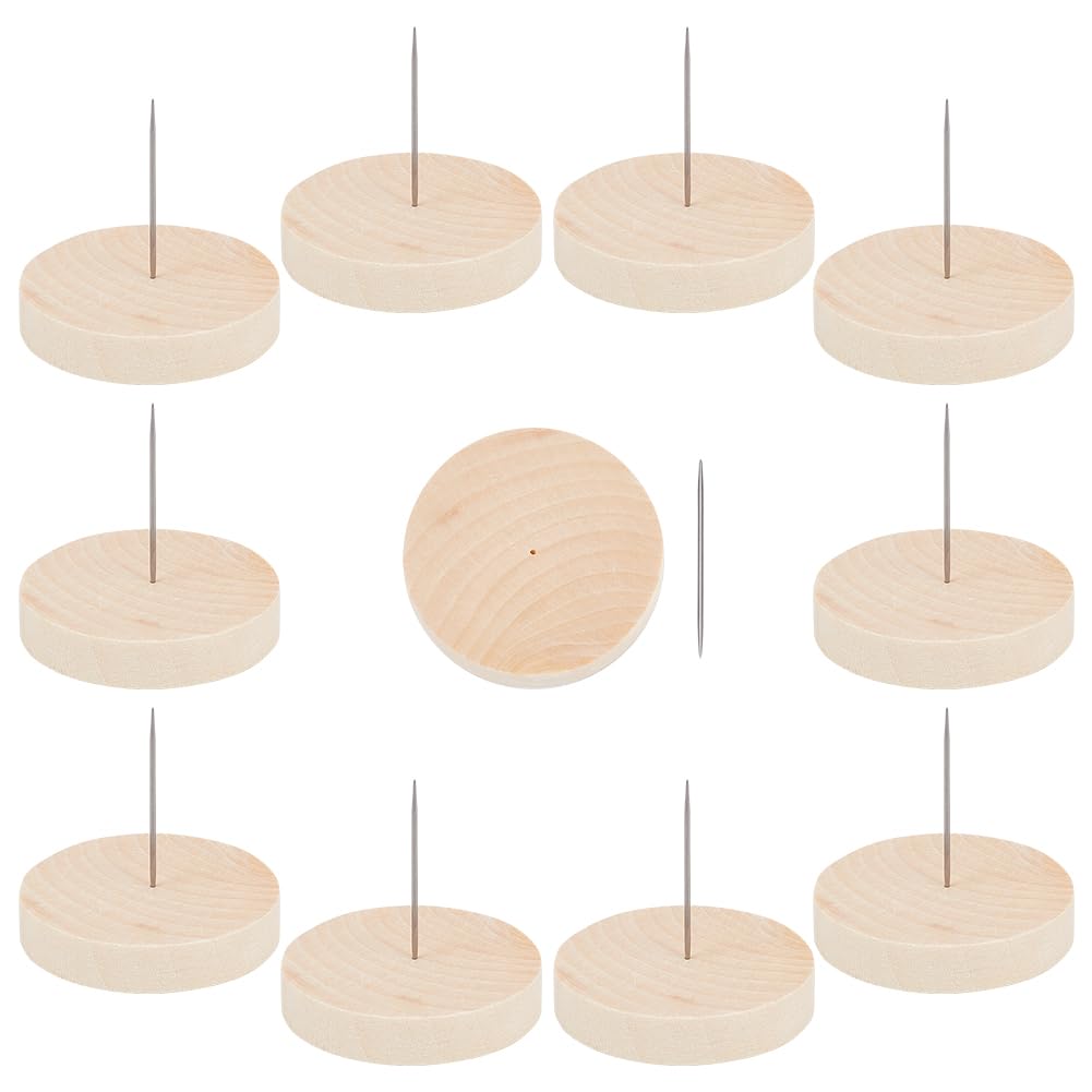 FREEBLOSS 10pcs Single Steel Needle Doll Holders Steel Needle Doll Stands Needle Felting Doll Display Holders with Wooden Base for Crochet Dolls Felting Animal Dolls