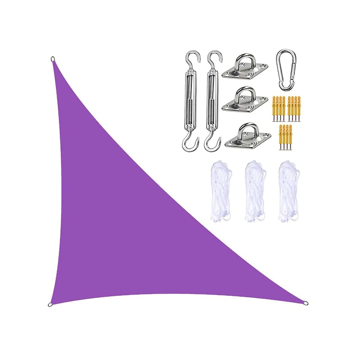 Voile d'ombrage triangulaire violette pour ombrager un salon de jardin ou une belle terrasse