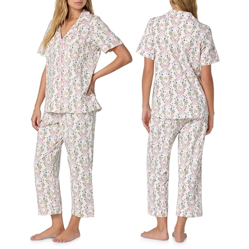 Image of Bed Head PJs Womens Matching Pajamas - Soft Organic Cotton Button Down PJ Shirt & Cropped Pants Set - Loungewear & Sleepwear