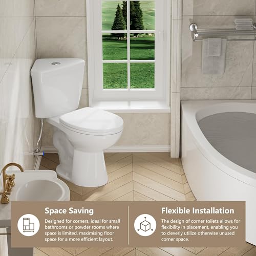 Image of SUPERFLO 17.2 inch Corner Toilet Elongated, Compact Two-piece Toilets