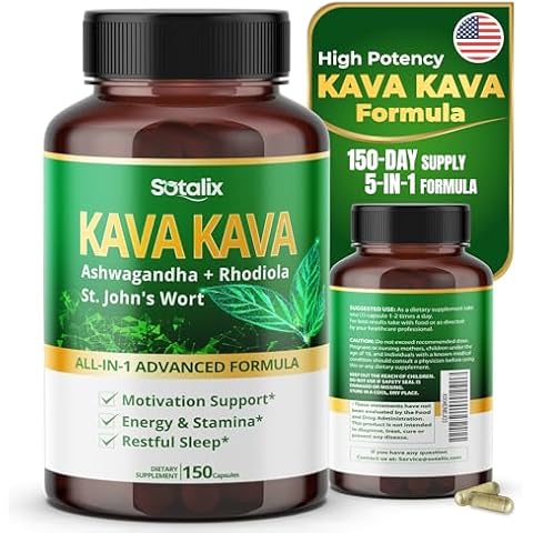 Sotalix Kava Kava Supplement 16,700mg with Ashwagandha Rhodiola St. John's Wort for Mood, Energy & Calming Support - USA Made & Tested (150 Count (Pack of 1)) Cover
