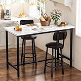 Recaceik 3 Piece Bar Table with Stools Set for 2, Modern Faux Marble High Top Small Dining Table and Chairs, Pub Bistro Set for Dining Room, Kitchen, Breakfast Nook, Small Space, Apartment