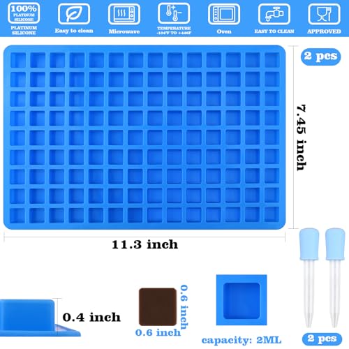 Image of Sakolla 2 Pack Square Silicone Candy Molds, Nonstick 126 Cavity Mini Silicone Molds for Chocolate, Hard Candy, Gummy, Ice Cubes, Ganache (Blue)