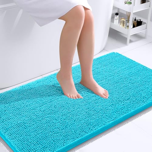 Image of OLANLY Large Bathroom Rugs 40x24, Extra Soft Absorbent Chenille Bath Rugs, Rubber Backing Quick Dry, Machine Washable Bath Mats for Bathroom Floor, Tub and Shower, Home Decor Accessories, Aqua Sky