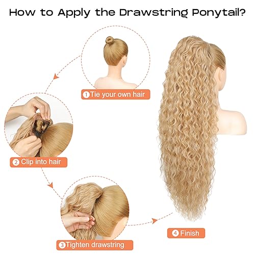 Seikea SK-36DPCL688-1B Black Ponytail Extension, Seikea 36 Inch Long Lightweight Full Natural Curly Drawstring Ponytail Fake Pony Tail Multi Layered Soft Clip In Hair Extensions Ponytail Synthetic Hairpiece thumb #8