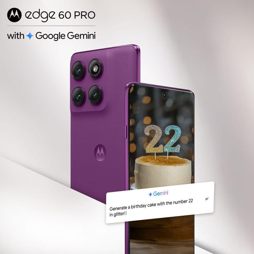 Image of Motorola Edge 60 Pro 5G (Pantone Sparkling Grape, 12GB RAM, 256GB Storage) | Dimensity 8350, 6.7 inch 1.5K 120Hz Display, 50MP Triple Camera, 6000mAh Battery, 90W TurboPower, IP68 /IP69