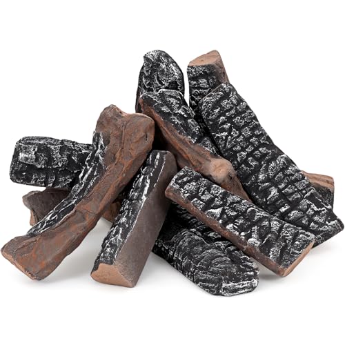 Small 10 Pcs Gas Fireplace Logs Set - Realistic Ceramic Logs for Gas Fireplace, Ventless Faux Fire Place Wood - Heat Resistant, Lightweight Fake Logs for Indoor/Outdoor Fire Pits, Fireplace Decor