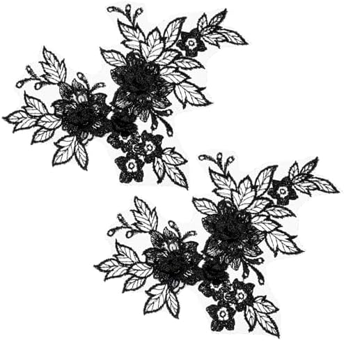 SaiDian 2Pcs Black Rose Embroidered Patches Iron On Patch Flower Appliques For Clothes Sew On Arts Crafts DIY Decoration Bag Hat Applique