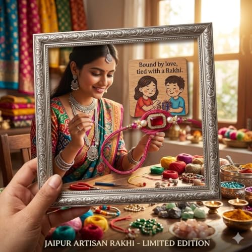 Image of SAUDEEP INDIA Decorative Fridge Magnet for Refrigerator Decor | Rakhi for Brother | Raksha Bandhan Gift Combo Set | Cotton Thread Rakhi for Bhai Bhaiya | Festive Home Decor Item (Megenta)