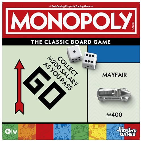 Monopoly Juego de mesa con bandeja de almacenamiento y fichas más grandes - Versión en inglés