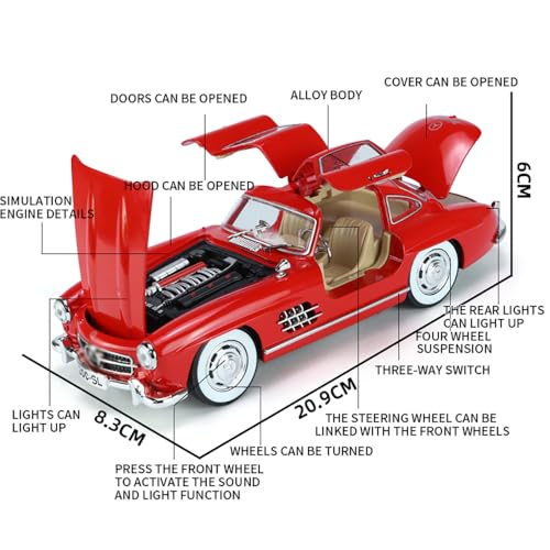 Image of 1:24 Diecast Metal Vintage Toy 300 Sl Classic Toy Car for Kids Die Cast Car Light Sound Pullback Openable Door