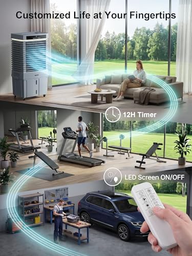 Image of Uthfy Swamp Cooler Air Conditioner with Water Tank, Evaporative Air Cooler With 3 Speeds, 3 Modes, Led Light，Remote Control for Indoor Room Garage Use