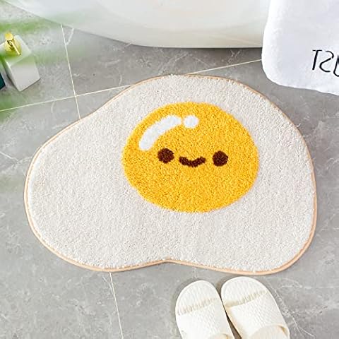 Bathroom Rug 18.8" x 25.5" Non Slip Cute Bath Mat Soft Shower Rug Plush Microfiber Water Absorbent Thick Shaggy Floor Mats, Machine Washable, Egg Cover