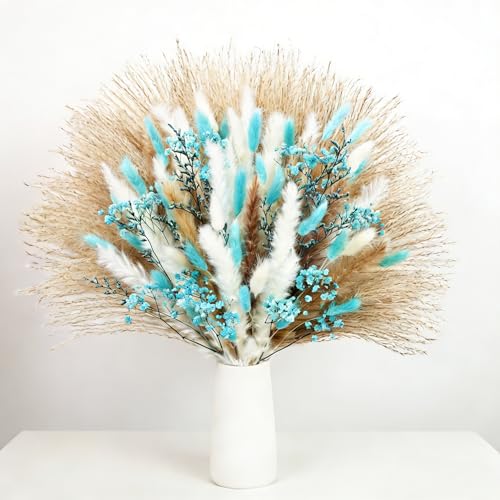Ramo de flores secas Bunny Tails pampas color azul